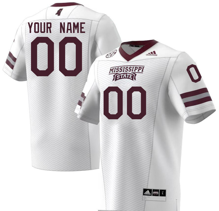 Custom Mississippi State Bulldogs College Name And Number Football Jerseys Stitched-White